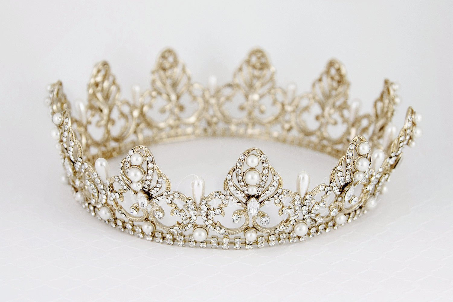 Full Circle Wedding Crown with Teardrop Pearls - Tiara - Cassandra Lynne