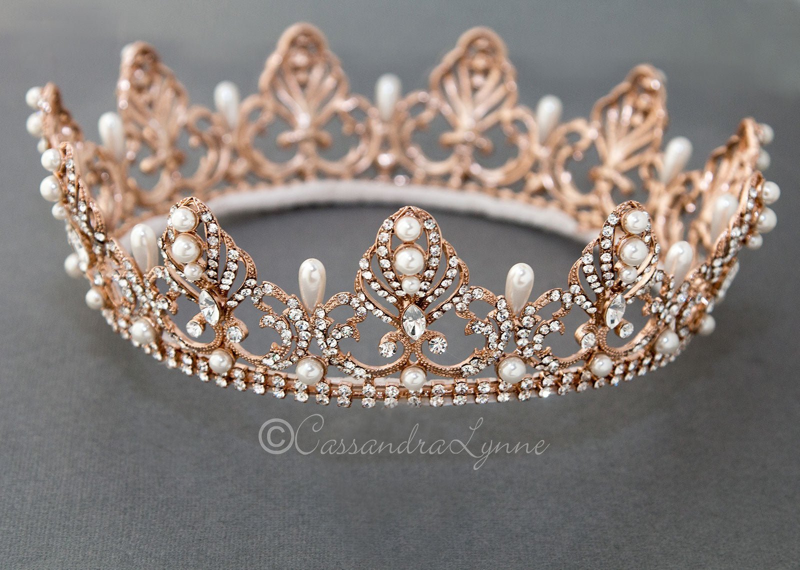 Full Circle Wedding Crown with Teardrop Pearls - Tiara - Cassandra Lynne