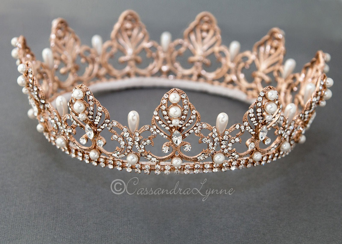 Full Circle Wedding Crown with Teardrop Pearls - Cassandra Lynne