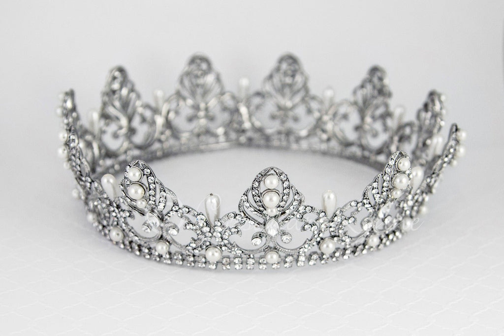 Full Circle Wedding Crown with Teardrop Pearls