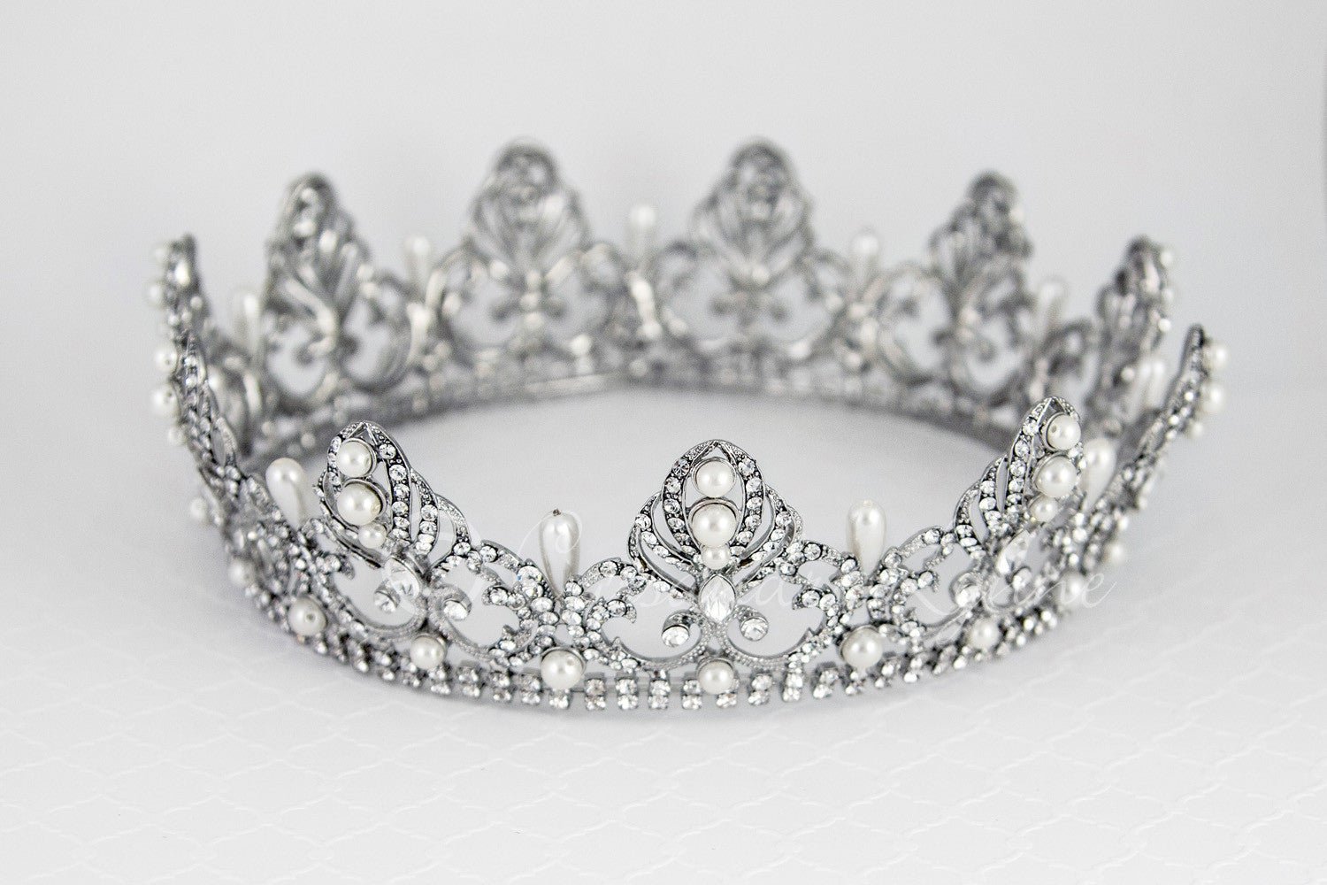 Full Circle Wedding Crown with Teardrop Pearls - Cassandra Lynne