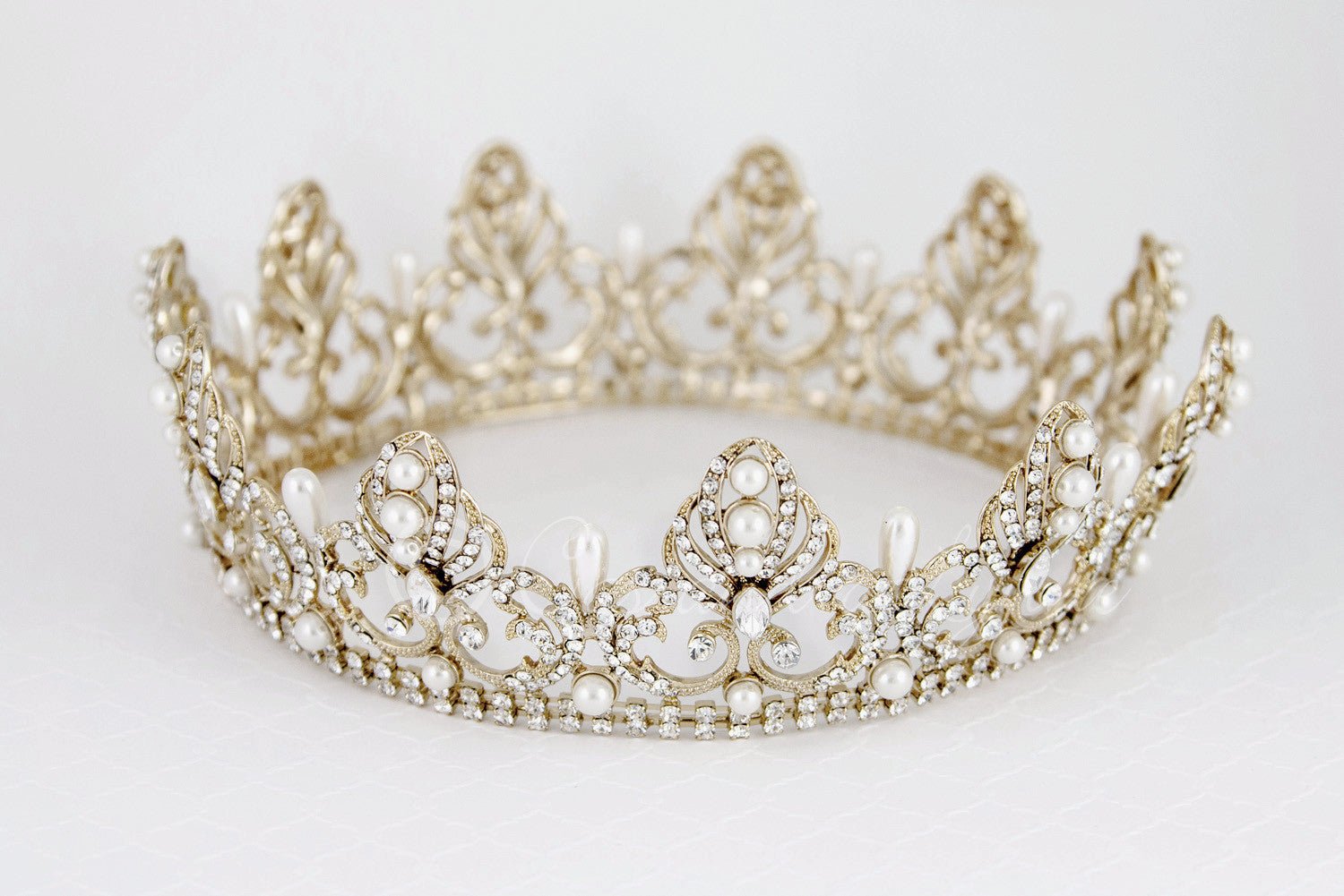Full Circle Wedding Crown with Teardrop Pearls - Cassandra Lynne