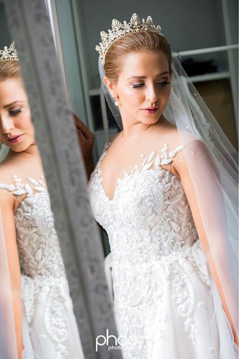 Full Circle Wedding Crown with Teardrop Pearls - Cassandra Lynne