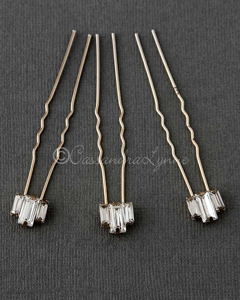 Gold Baguette Wedding Hair Pins Set - Hair Pins - Cassandra Lynne