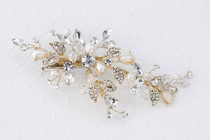 Bridal Hair Clip of Teardrop Pearls Crystals and Rhinestones