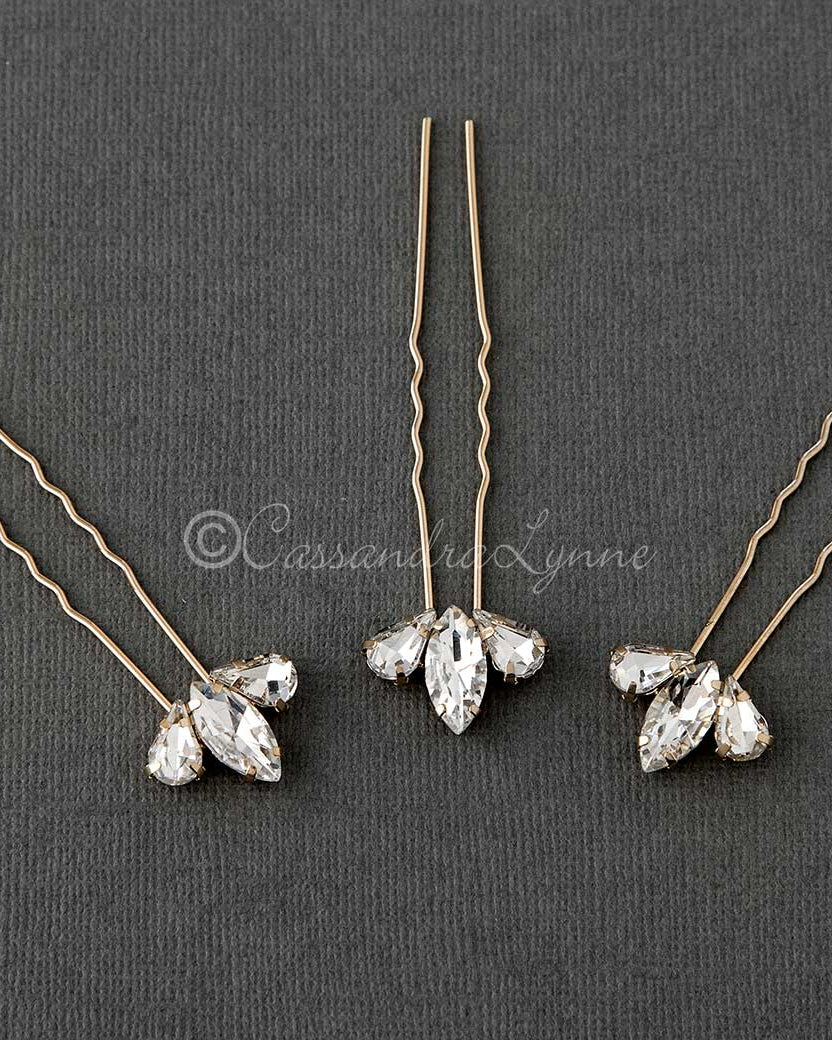 Gold Bridal Hair Pin Set Marquise and Pear Jewels - Hair Pins - Cassandra Lynne
