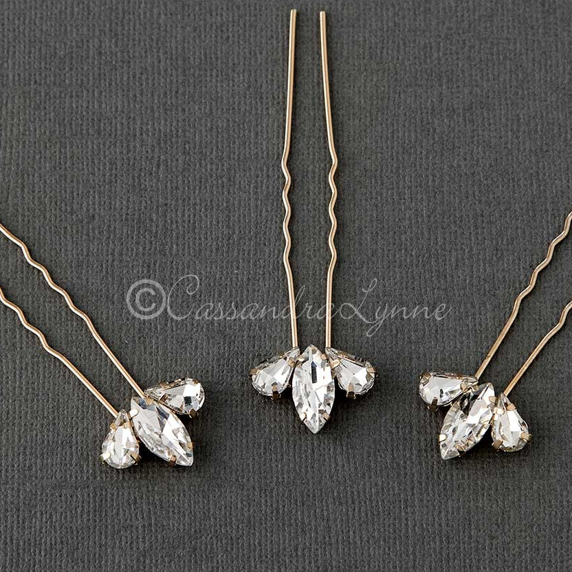 Gold Bridal Hair Pin Set Marquise and Pear Jewels - Hair Pins - Cassandra Lynne