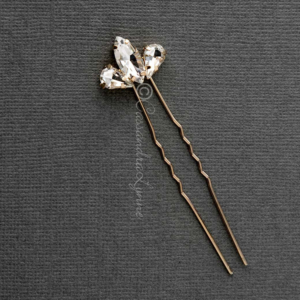 Gold Bridal Hair Pin Set Marquise and Pear Jewels - Hair Pins - Cassandra Lynne