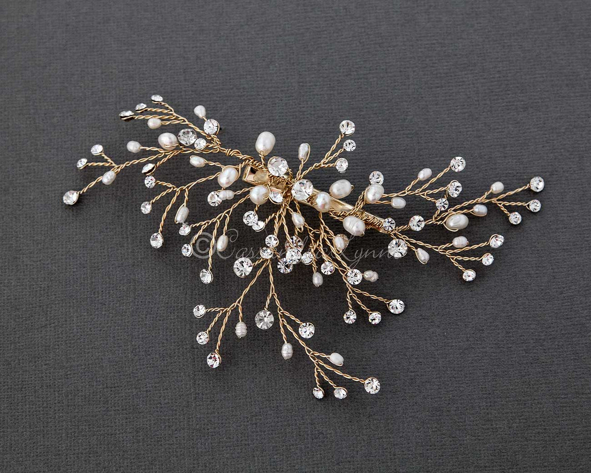 Gold Bridal Hair Spray Clip with Pearls - Cassandra Lynne