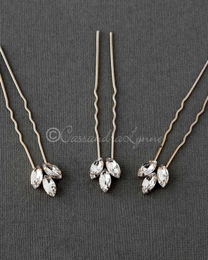 Gold Marquise Wedding Hair Pins Set - Hair Pins - Cassandra Lynne