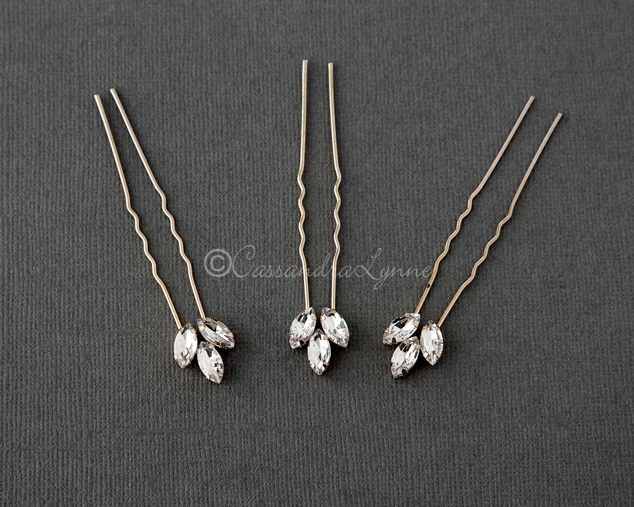Marquise Wedding Hair Pins Set in Gold