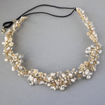 Gold Matte Flowers and Pearls Bridal Headpiece - Tiara - Cassandra Lynne