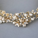 Gold Matte Flowers and Pearls Bridal Headpiece - Tiara - Cassandra Lynne