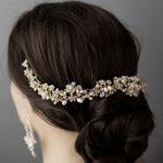 Gold Matte Flowers and Pearls Bridal Headpiece - Tiara - Cassandra Lynne