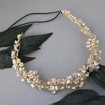 Gold Matte Flowers and Pearls Bridal Headpiece - Tiara - Cassandra Lynne