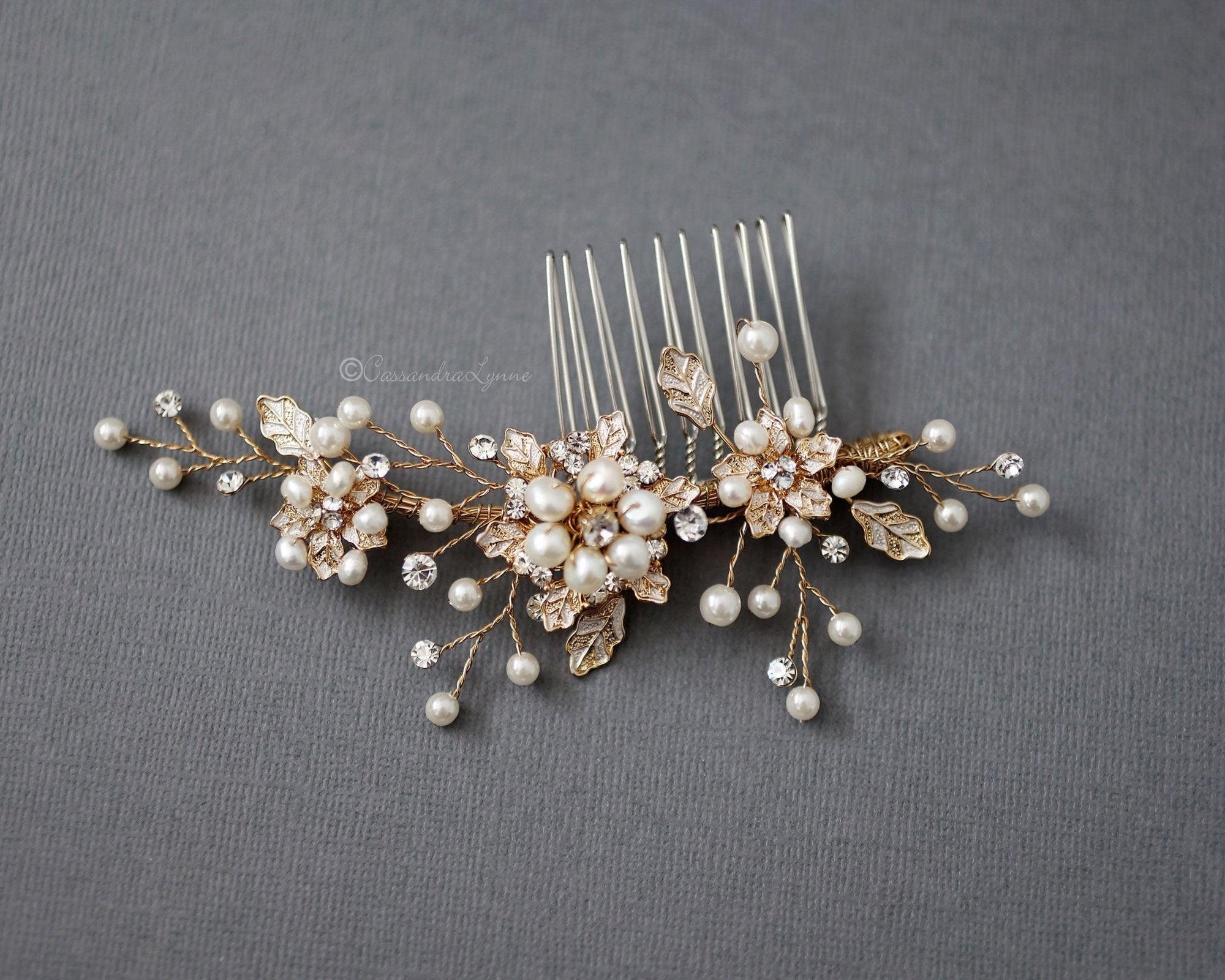 Gold Pearl Hair Comb for the Bride - Hair Comb - Cassandra Lynne
