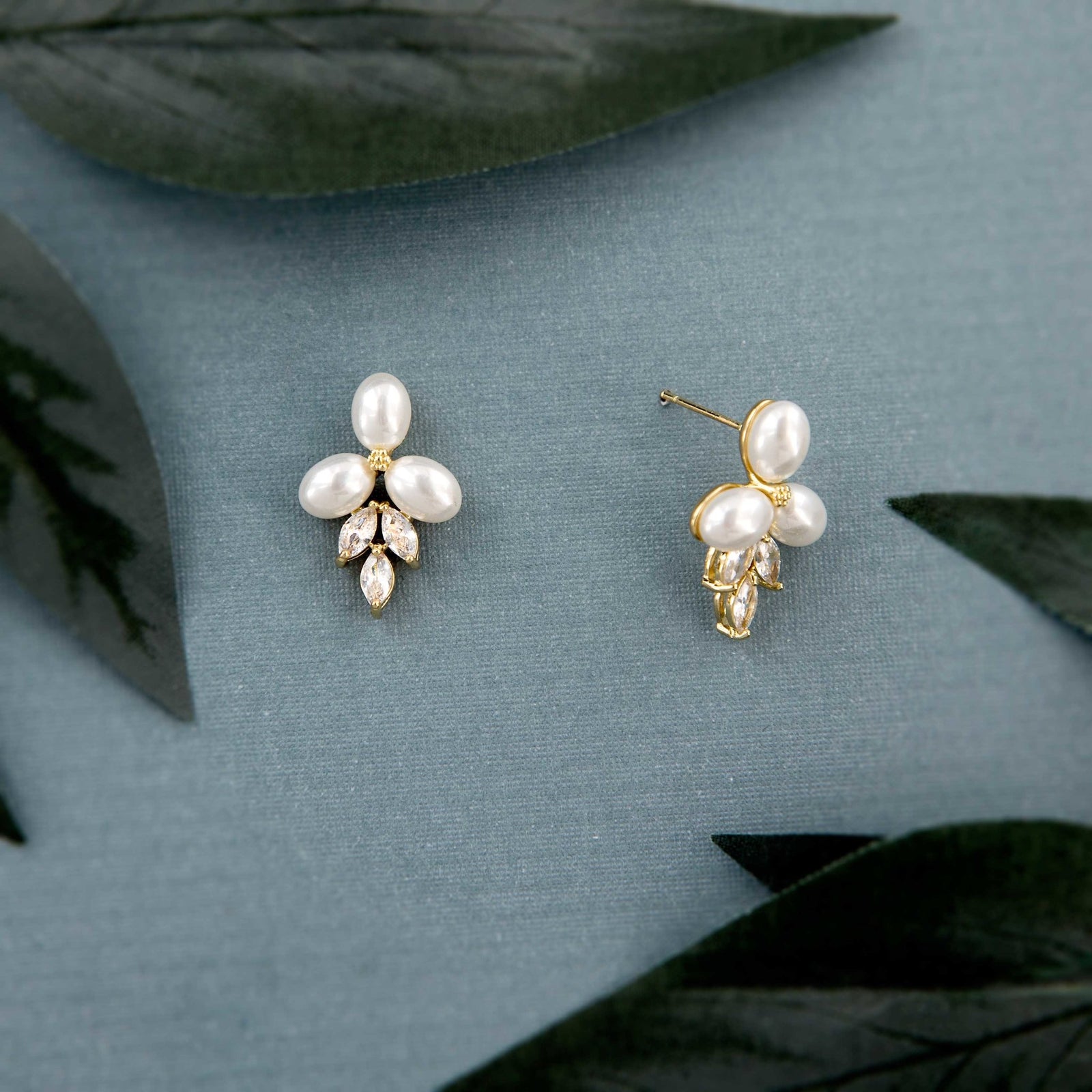 Gold Pearl Stud Earrings for the Bride - Cassandra Lynne