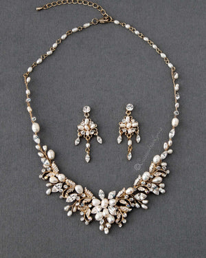 Haili Gold Pearl Wedding Necklace Set