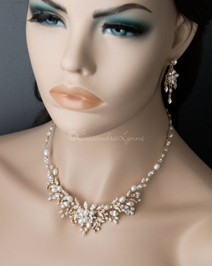 Haili Gold Pearl Wedding Necklace Set