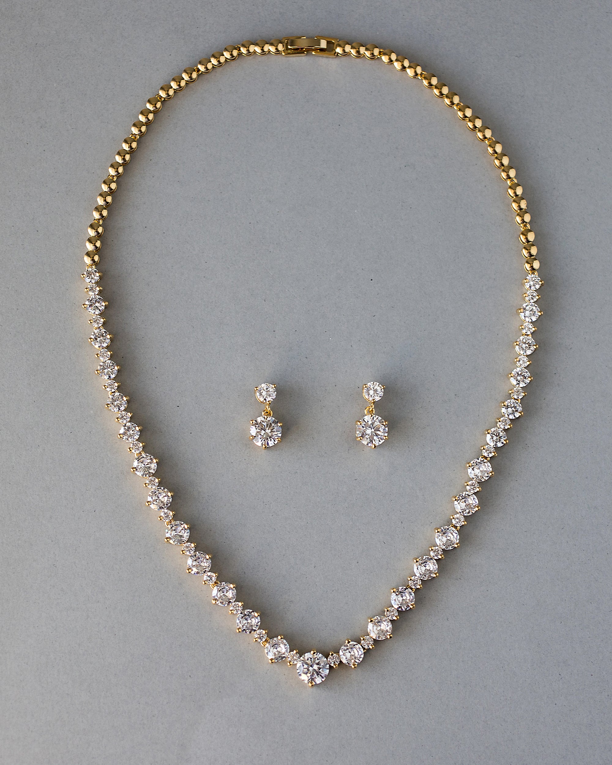 CZ Necklace and Earring Set Gold