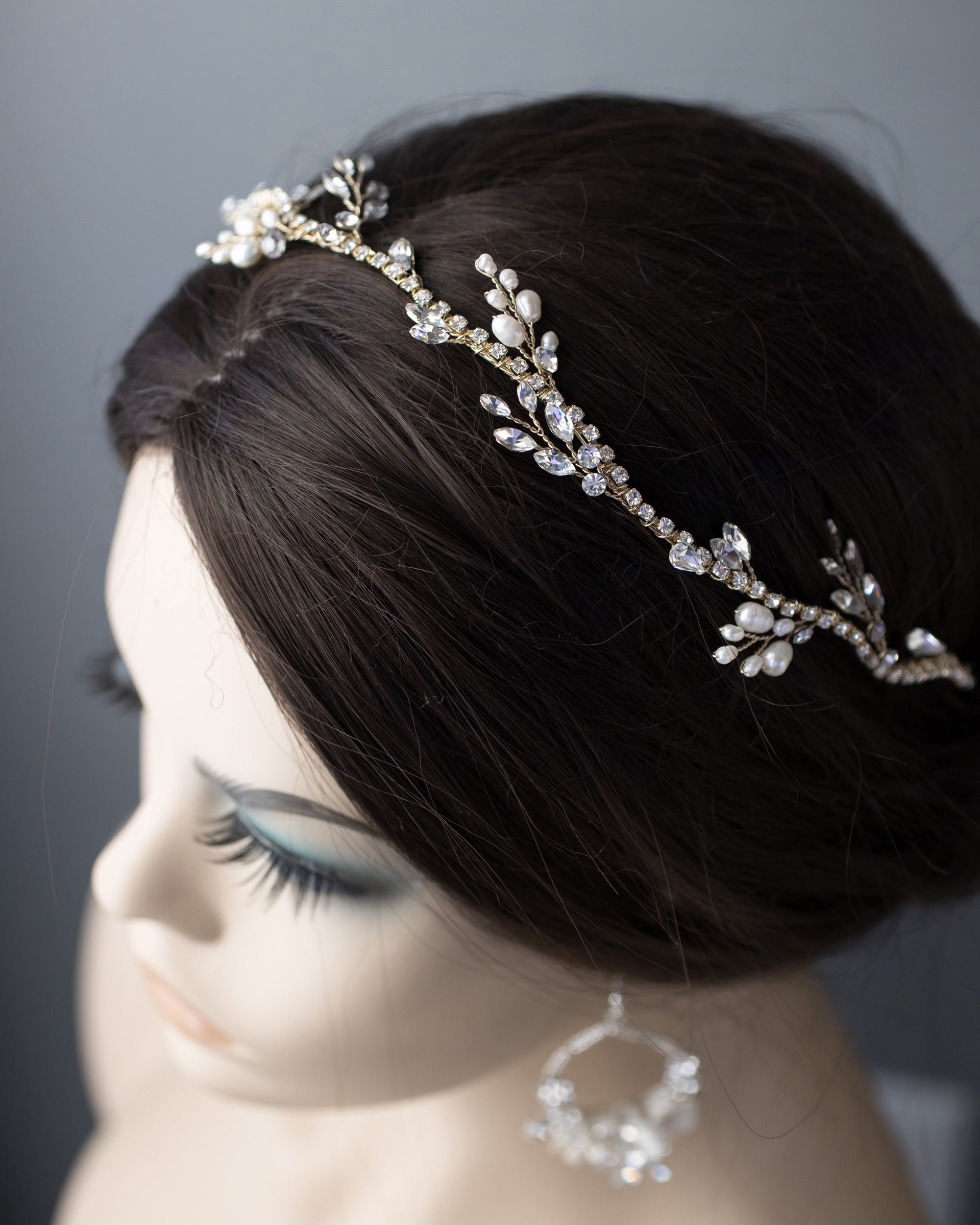 Light Gold Cultured Pearl Vine Headband - Cassandra Lynne