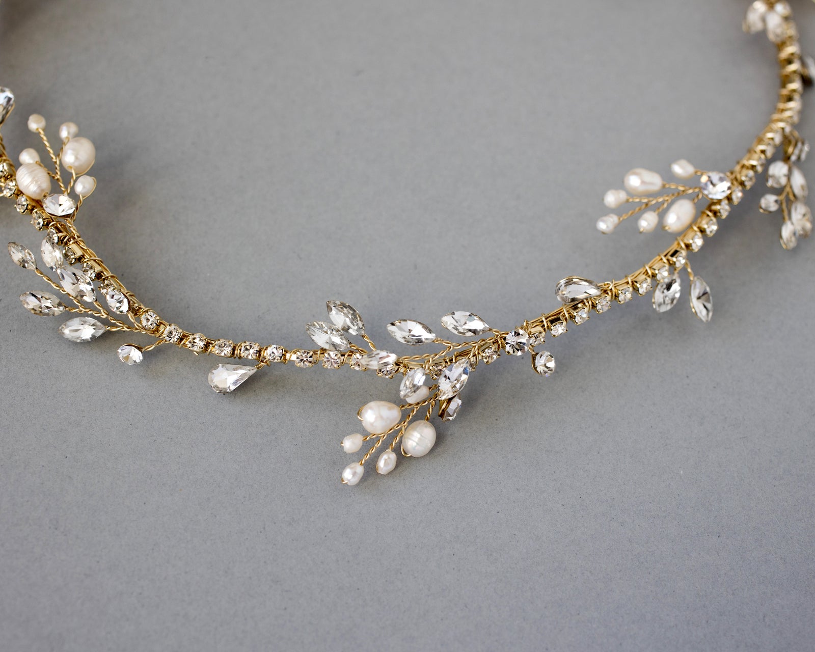 Eirene Layered Pearl Headband in Gold