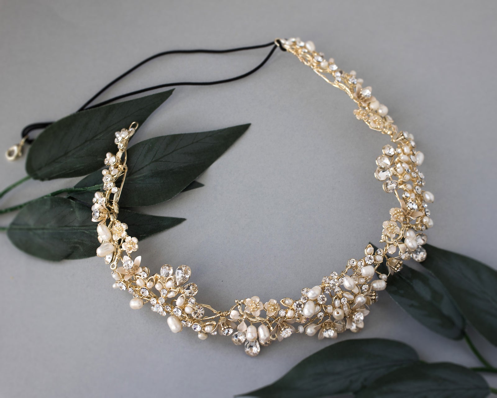 Gold Matte Flowers and Pearls Bridal Headpiece - Cassandra Lynne