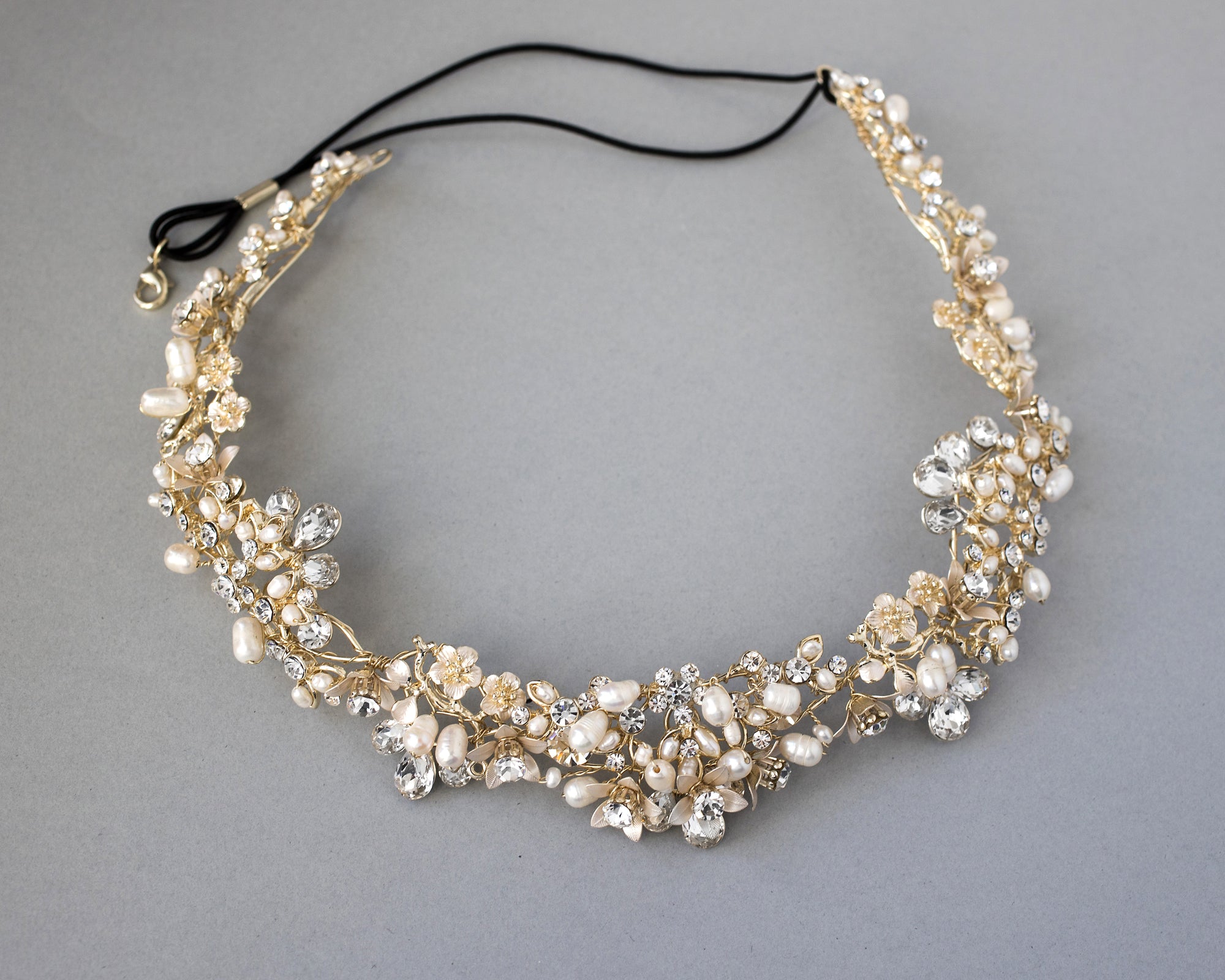 Gold Matte Flowers and Pearls Bridal Headpiece - Cassandra Lynne