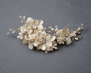 gold wedding hair flower with pearls
