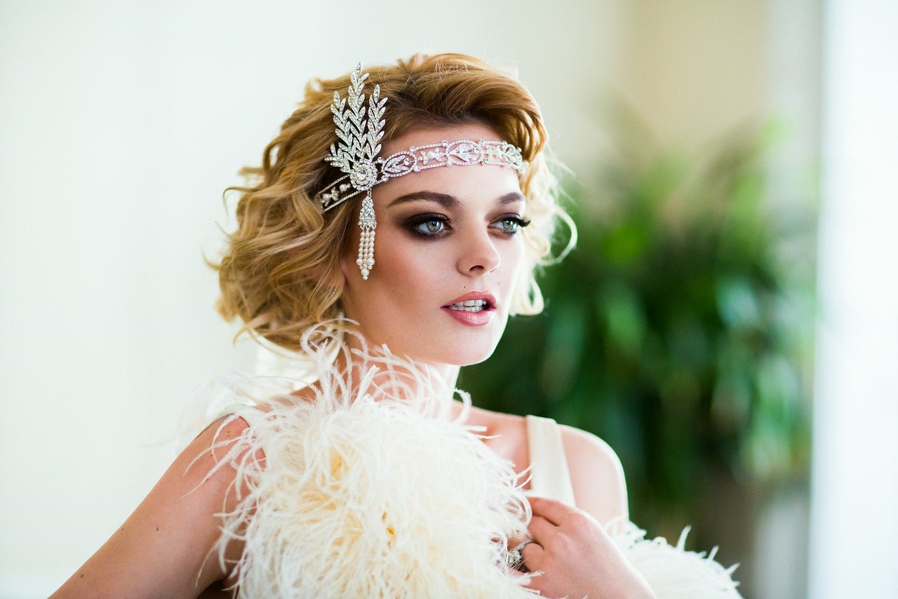 Great Gatsby Wedding Headpiece Headband with Rhinestones and Pearls - Headband - Cassandra Lynne