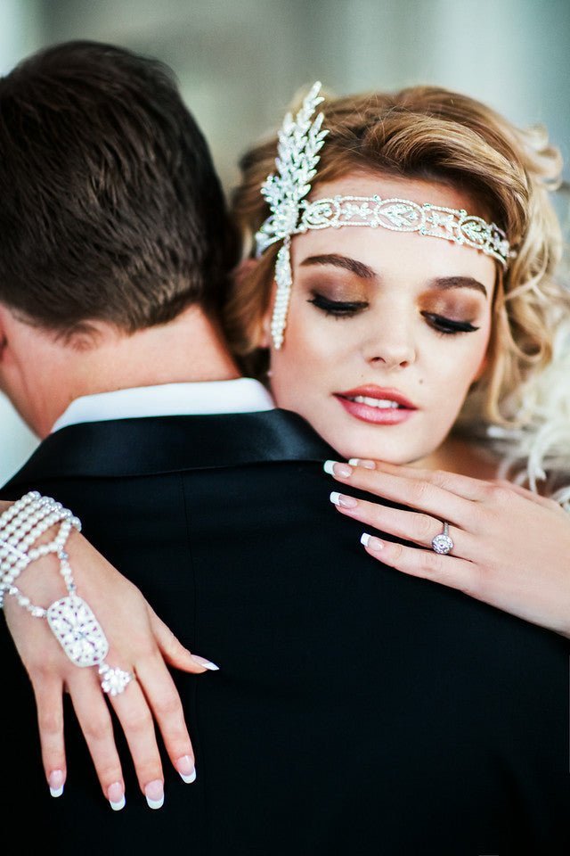 Great Gatsby Wedding Headpiece Headband with Rhinestones and Pearls - Headband - Cassandra Lynne