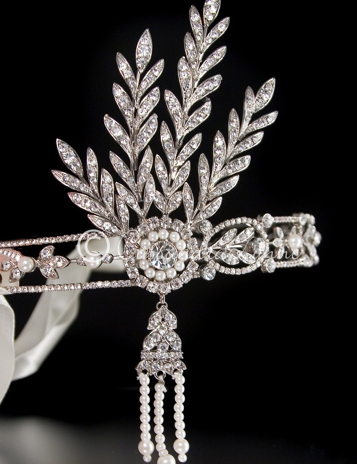 Great Gatsby Wedding Headpiece Headband with Rhinestones and Pearls - Headband - Cassandra Lynne