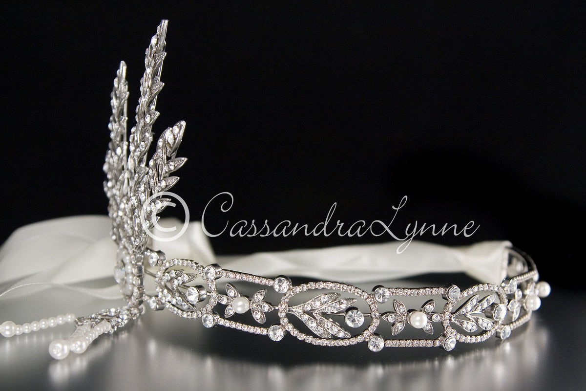 Great Gatsby Wedding Headpiece Headband with Rhinestones and Pearls - Cassandra Lynne