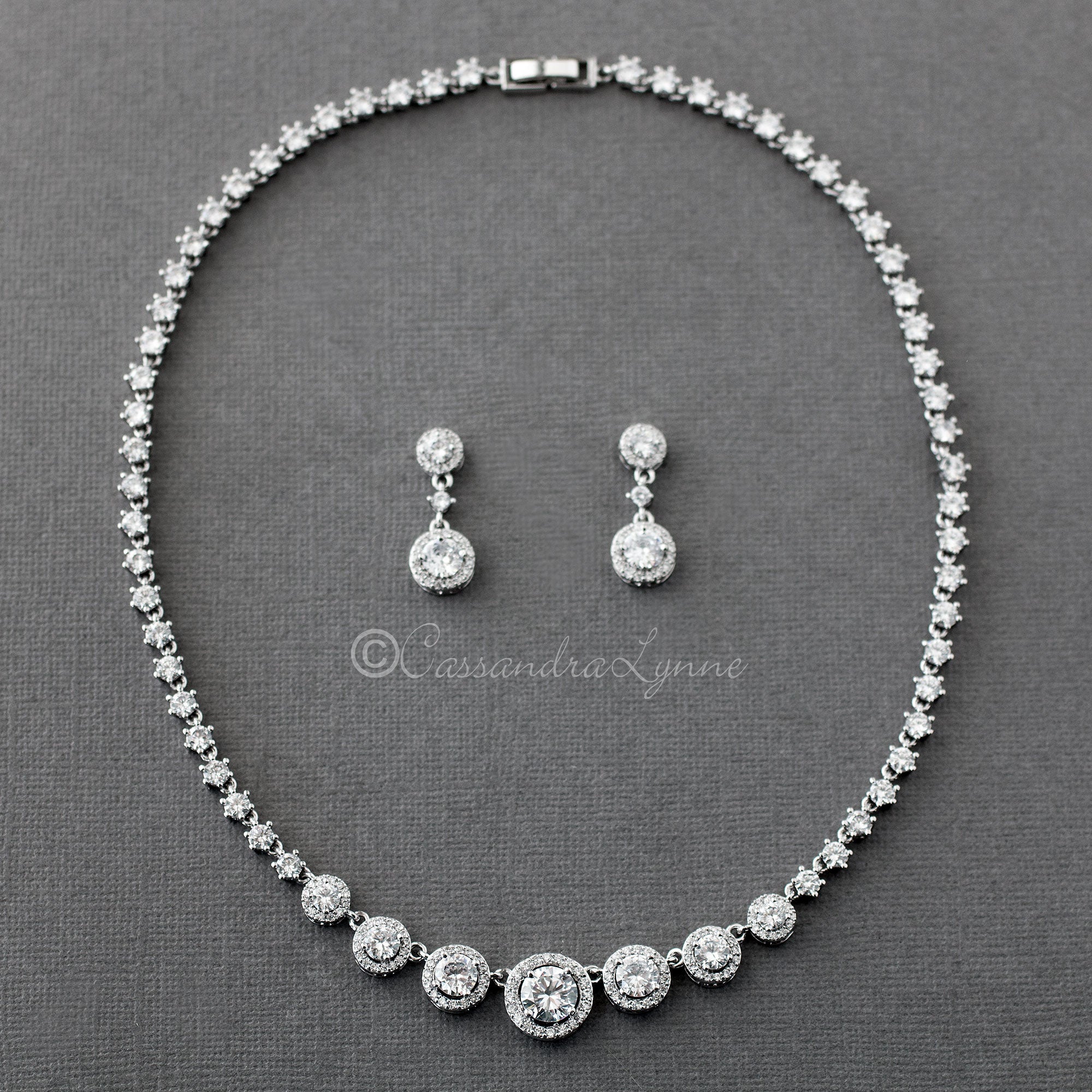Halo Circles CZ Bridal Necklace and Earrings - Necklace Set - Cassandra Lynne