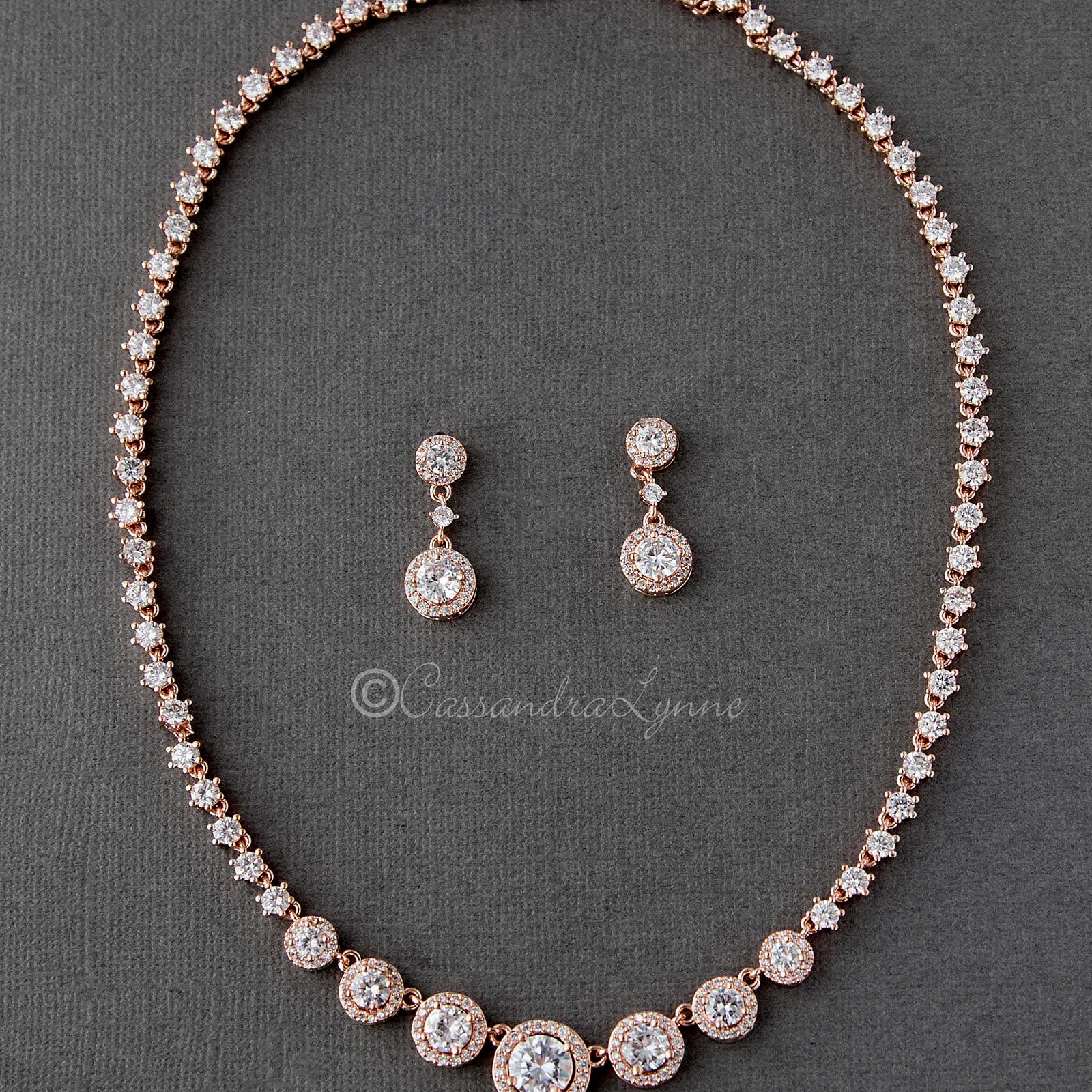 Halo Circles CZ Bridal Necklace and Earrings - Necklace Set - Cassandra Lynne