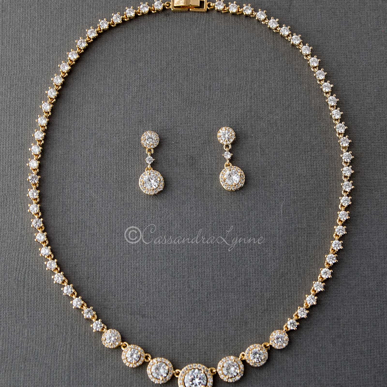Halo Circles CZ Bridal Necklace and Earrings - Necklace Set - Cassandra Lynne
