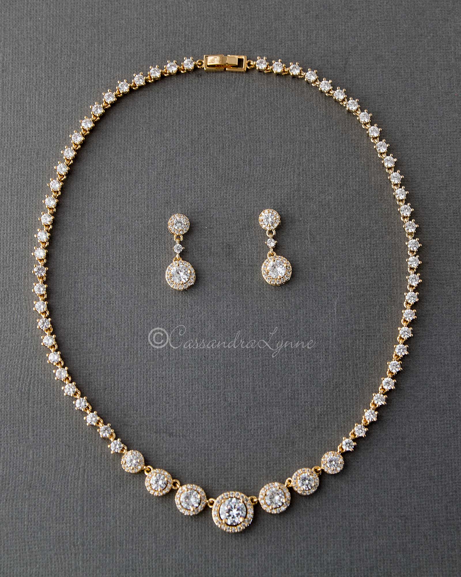 Halo Circles CZ Bridal Necklace and Earrings - Necklace Set - Cassandra Lynne