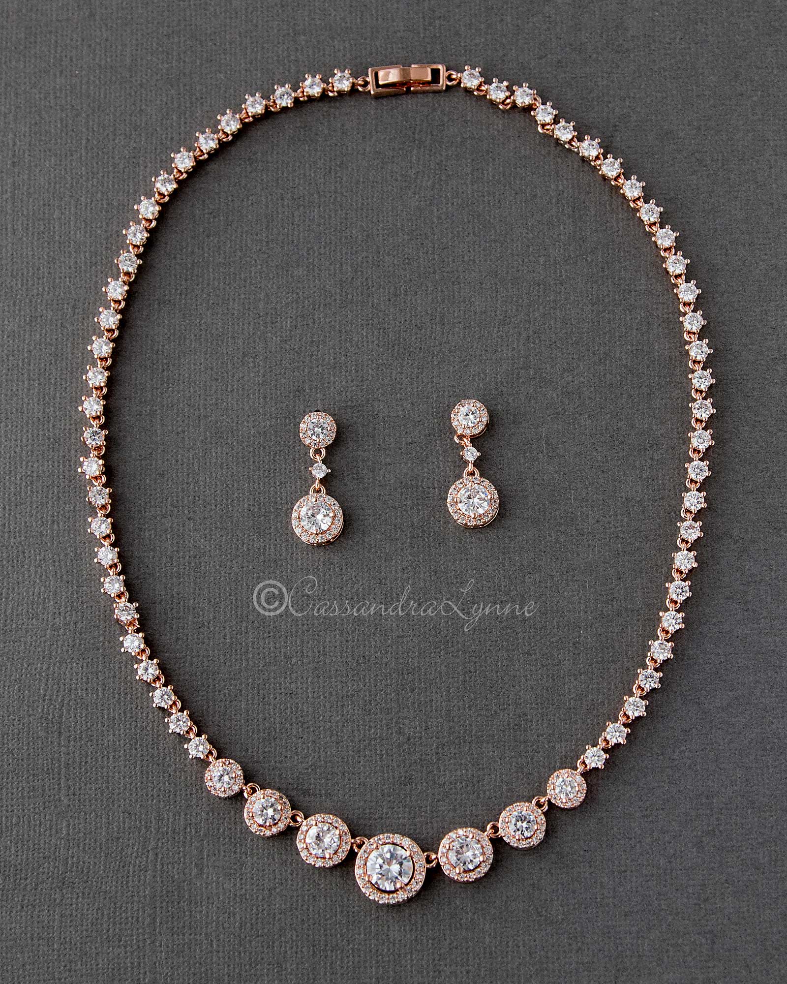 Halo Circles CZ Bridal Necklace and Earrings - Cassandra Lynne