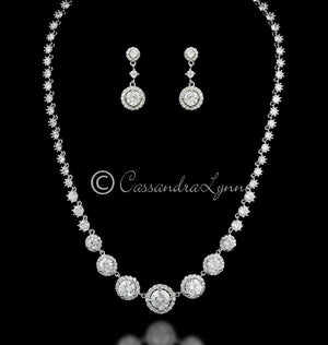 Pave Circles CZ Bridal Necklace and Earrings