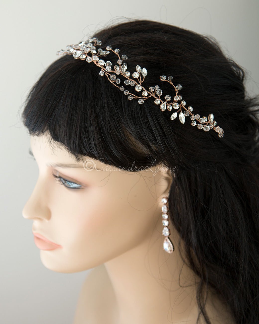 Hand Wired Rose Gold Crystal Wedding Headpiece - Cassandra Lynne