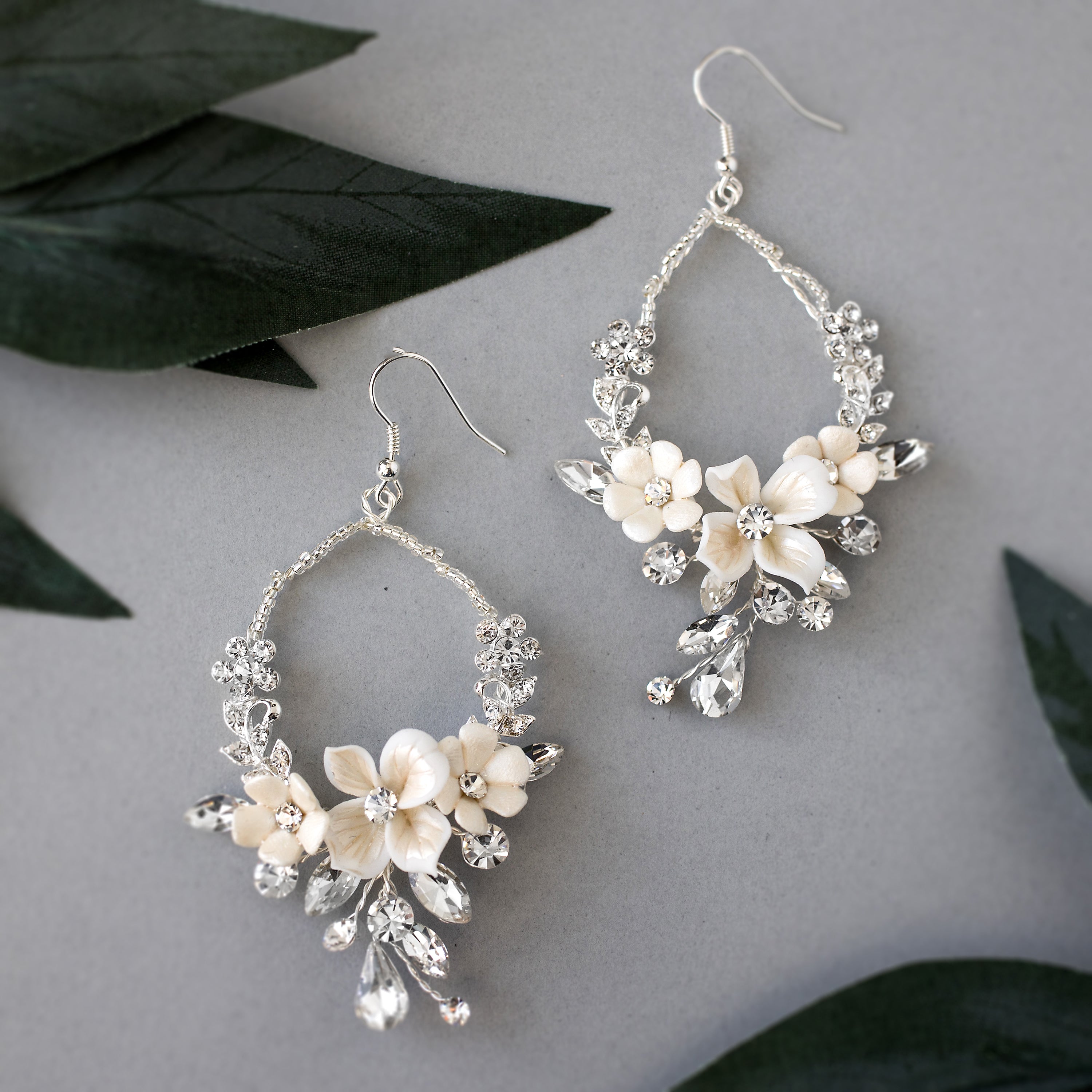 KHRISTINA Wedding flower hoop earrings — Toronto Bridal Jewels Canadian  Handmade wedding hair accessories and Bridal jewelry