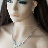 Intricate CZ Leaf Bridal Necklace Set - Necklace Set - Cassandra Lynne