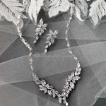 Intricate CZ Leaf Bridal Necklace Set - Necklace Set - Cassandra Lynne