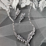Intricate CZ Leaf Bridal Necklace Set - Necklace Set - Cassandra Lynne