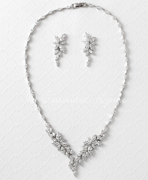 Intricate CZ Leaf Bridal Necklace Set - Cassandra Lynne