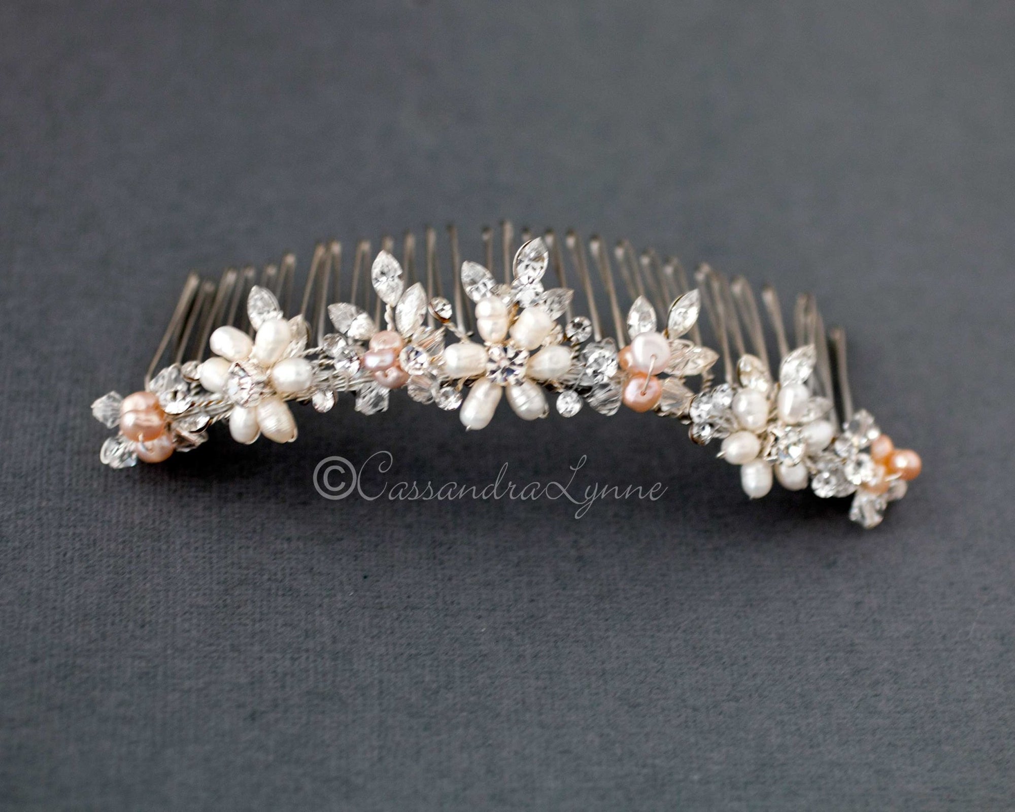 Ivory and Blush Flower Tiara Comb - Cassandra Lynne