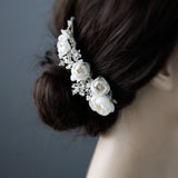 Ivory Flowers and Pearls Tiara Comb - Tiara Comb - Cassandra Lynne