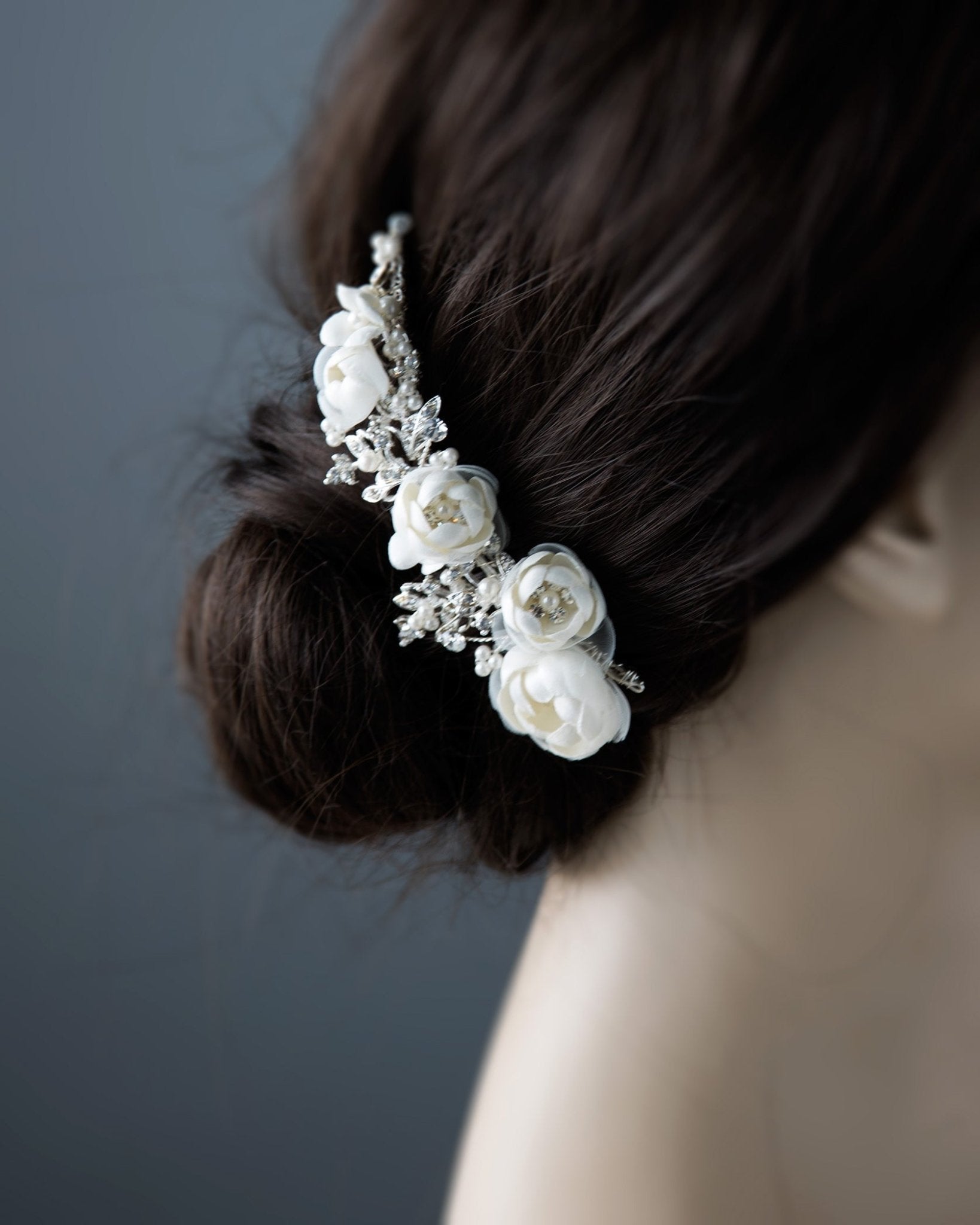Ivory Flowers and Pearls Tiara Comb - Tiara Comb - Cassandra Lynne