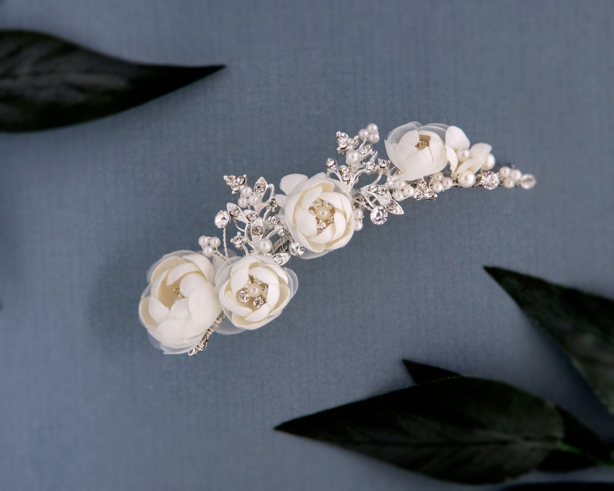 Ivory Flowers and Pearls Tiara Comb - Tiara Comb - Cassandra Lynne