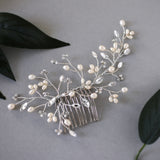 Ivory Freshwater Pearl and Crystal Simple Comb - Hair Comb - Cassandra Lynne